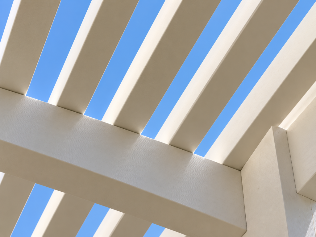 Geometric White Pergola Against Blue Sky