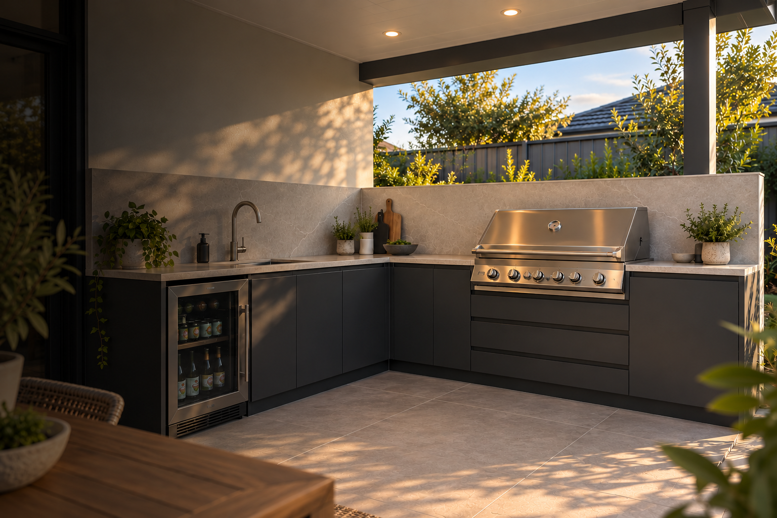 Modern Alfresco Kitchen At Sunset