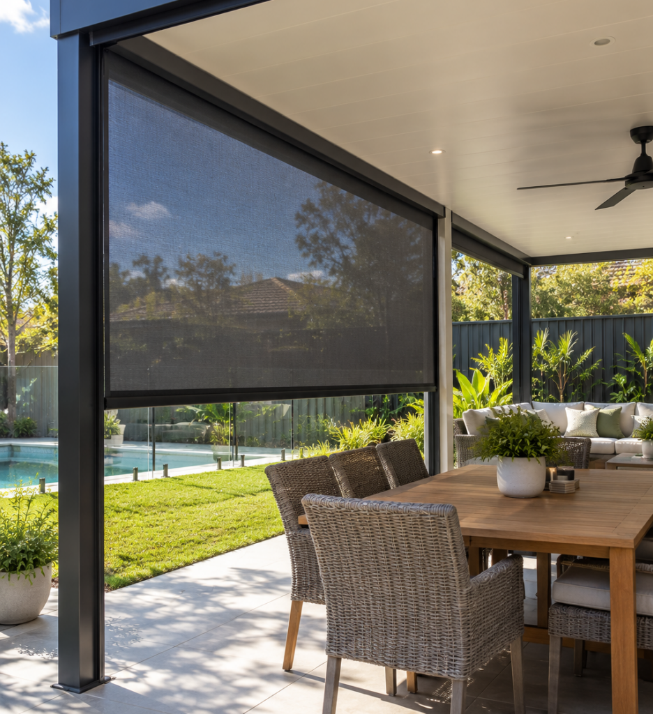 Modern Patio With Outddoor Blinds
