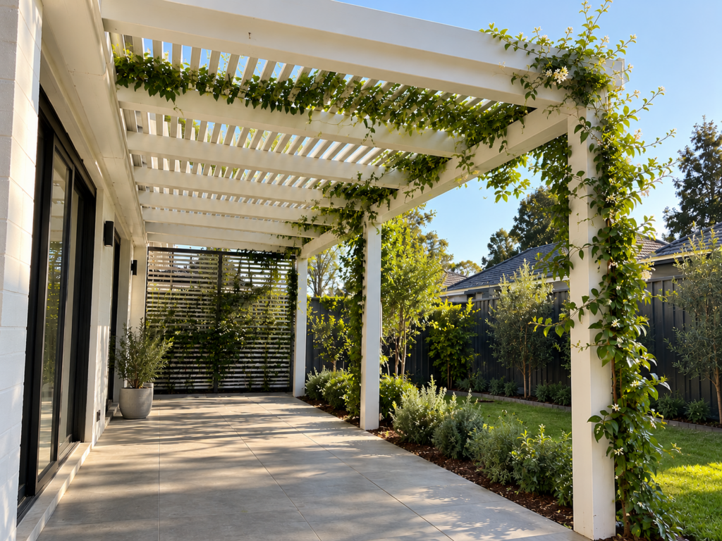 Sunlit White Pergola Garden Patio